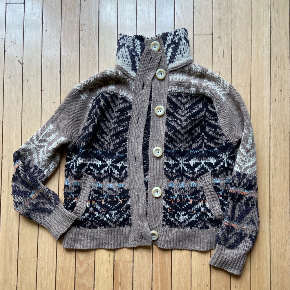 Free People Pattern Wool Sweater Cardigan